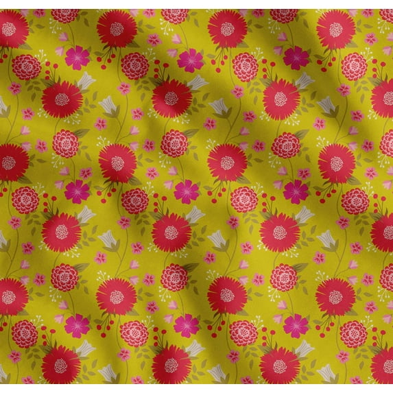 Soimoi Cotton Poplin Fabric Leaves & Floral Artistic Print Sewing Fabric Yard 42 Inch Wide