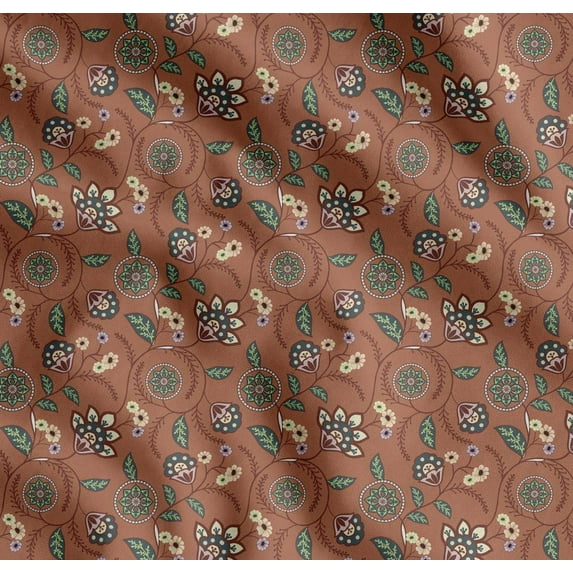 Soimoi Cotton Poplin Fabric Leaves & Floral Artistic Print Sewing Fabric Yard 42 Inch Wide