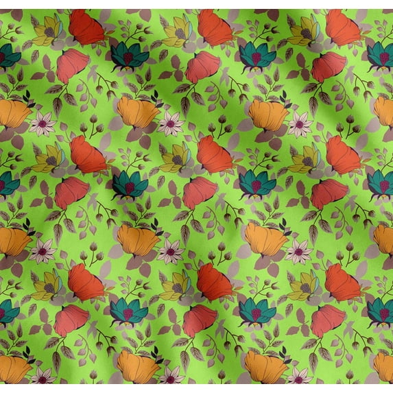 Soimoi Cotton Poplin Fabric Leaves & Floral Artistic Printed Fabric 1 Yard 42 Inch Wide