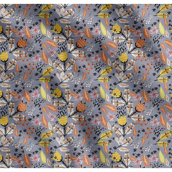 Soimoi Cotton Poplin Fabric Leaves & Floral Artistic Printed Fabric 1 Yard 42 Inch Wide