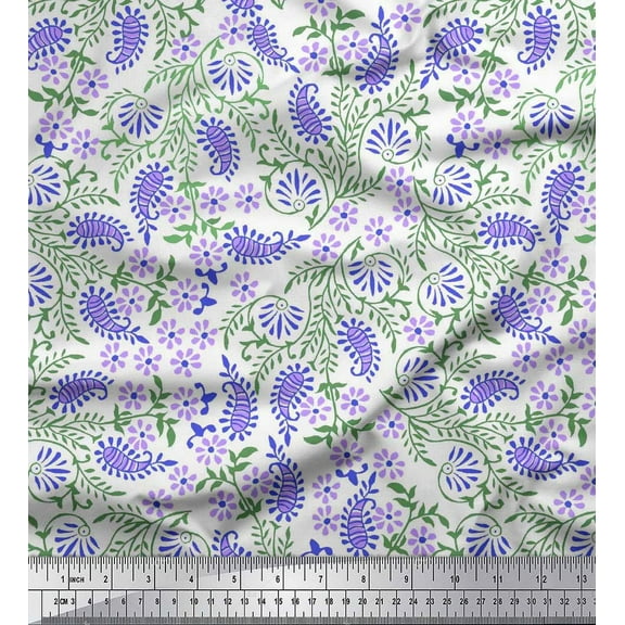 Soimoi Cotton Poplin Fabric Leaves,Floral & Paisley Block Print Fabric by The Yard 56 Inch Wide