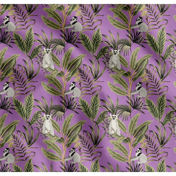Soimoi Cotton Poplin Fabric Leaves & Lemur Animal Fabric Prints by Yard 56 Inch Wide