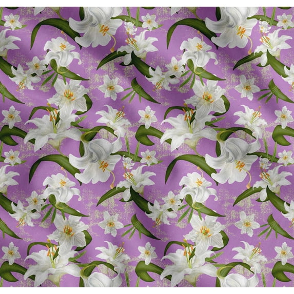 Soimoi Cotton Poplin Fabric Leaves & Lily Floral Printed Craft Fabric by The Yard 56 Inch Wide