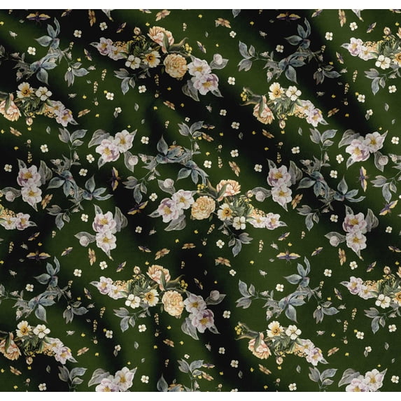 Soimoi Cotton Poplin Fabric Leaves,Moth & Magnolia Floral Printed Craft Fabric by the Yard 56 Inch Wide