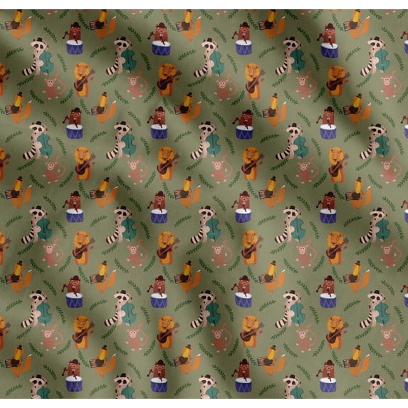 Soimoi Cotton Poplin Fabric Leaves,Musical Instruments & Animals Kids Decor Fabric Printed Yard 56 Inch Wide