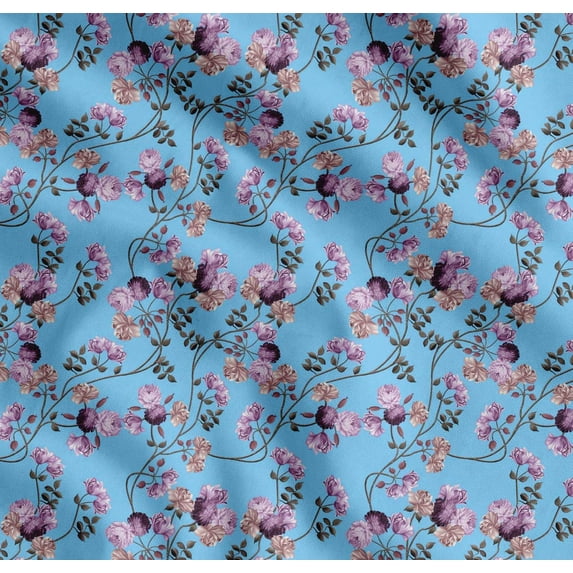 Soimoi Cotton Poplin Fabric Leaves & Peony Floral Printed Fabric 1 Yard 56 Inch Wide