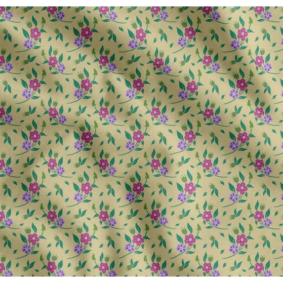 Soimoi Cotton Poplin Fabric Leaves & Periwinkle Floral Decor Fabric Printed Yard 56 Inch Wide
