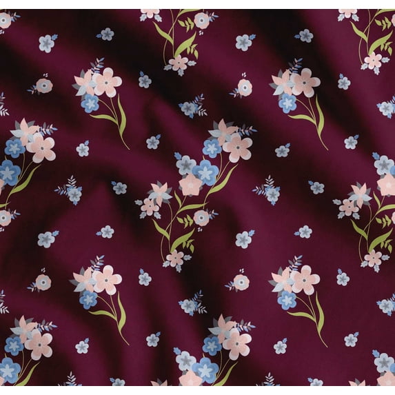 Soimoi Cotton Poplin Fabric Leaves & Periwinkle Floral Print Fabric by the Yard 42 Inch Wide