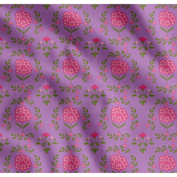 Soimoi Cotton Poplin Fabric Leaves & Pink Flower Floral Print Fabric by Yard 56 Inch Wide