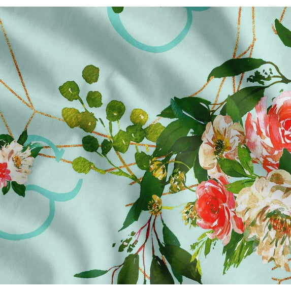 Soimoi Cotton Poplin Fabric Leaves & Ranunculus Floral Printed Craft Fabric by the Yard 42 Inch Wide