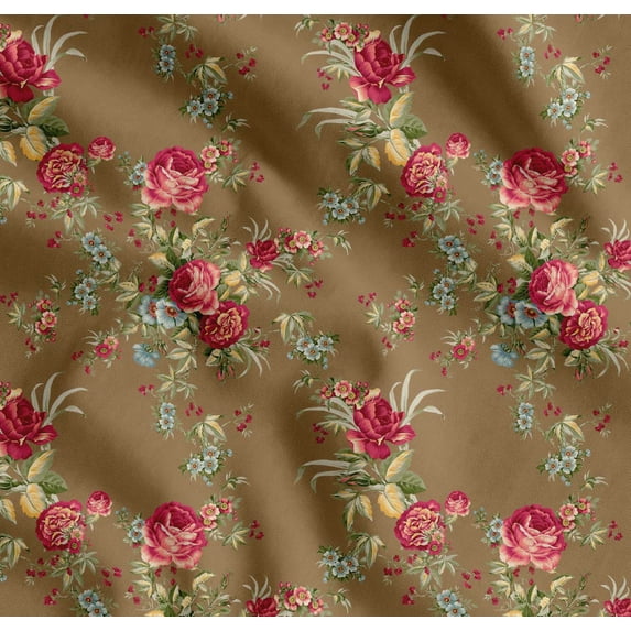 Soimoi Cotton Poplin Fabric Leaves,Red Berries & Rose Floral Print Fabric by The Yard 56 Inch Wide