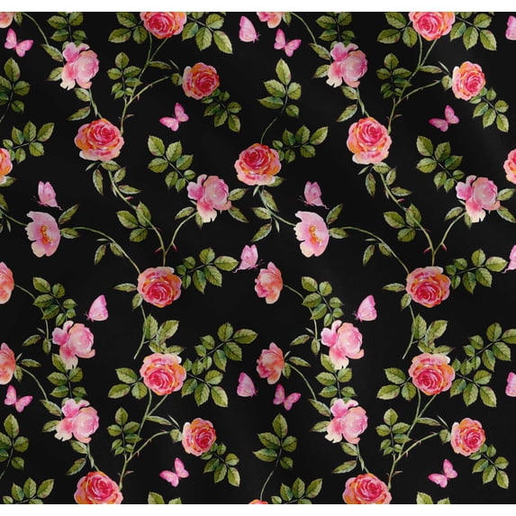 Soimoi Cotton Poplin Fabric Leaves,Rose & Peony Floral Print Fabric by The Yard 42 Inch Wide