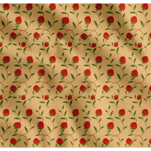 Soimoi Cotton Poplin Fabric Leaves & Strawberry Fruits Print Fabric by the Yard 42 Inch Wide