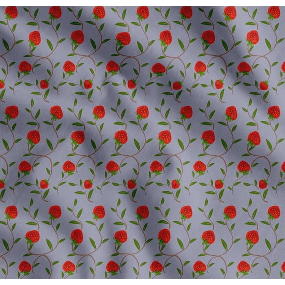 Soimoi Cotton Poplin Fabric Leaves & Strawberry Fruits Print Fabric by the Yard 42 Inch Wide
