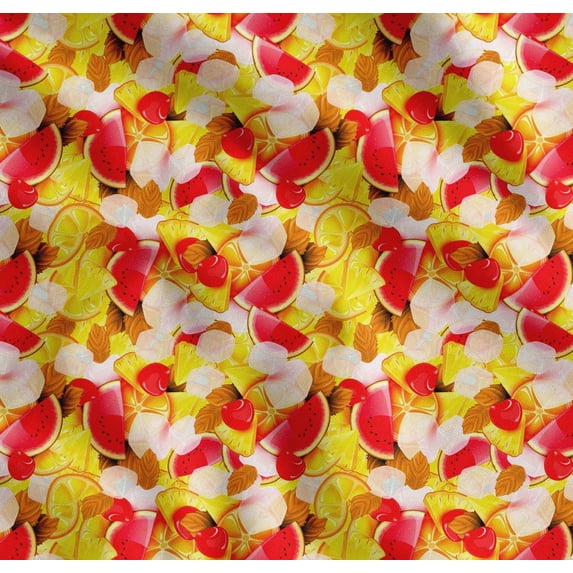 Soimoi Cotton Poplin Fabric Lemon Slice,Cherry & Watermelon Fruits Print Fabric by Yard 42 Inch Wide