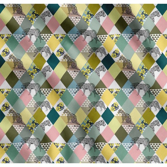 Soimoi Cotton Poplin Fabric Leopard & Argyle Patchwork Decor Fabric Printed Yard 42 Inch Wide
