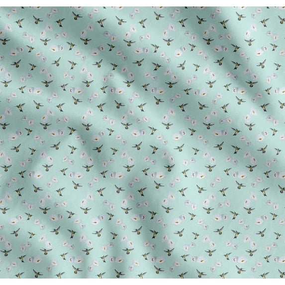 Soimoi Cotton Poplin Fabric Magnolia & Hummingbird Night Wear Print Fabric by Yard 56 Inch Wide