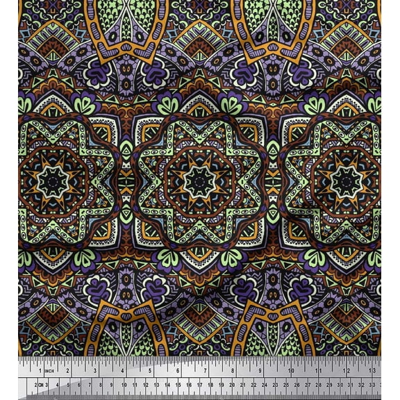 Soimoi Cotton Poplin Fabric Mandala Kaleidoscope Print Fabric by Yard 56 Inch Wide