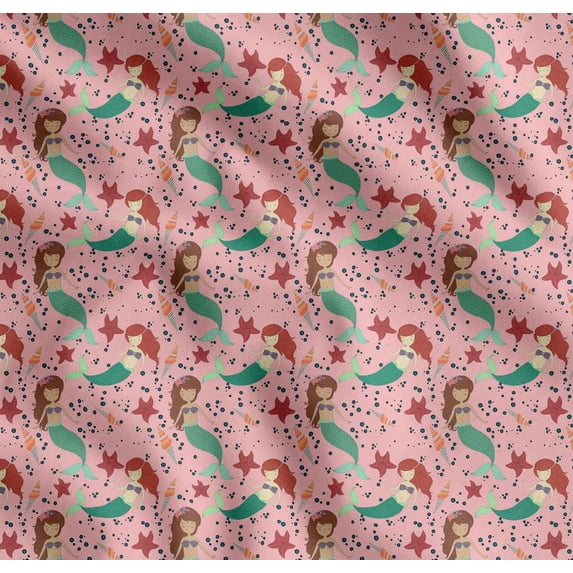 Soimoi Cotton Poplin Fabric Mermaid & Starfish Ocean Print Fabric by The Yard 42 Inch Wide