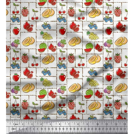 Soimoi Cotton Poplin Fabric Mix Fruits Print Fabric by The Yard 42 Inch Wide