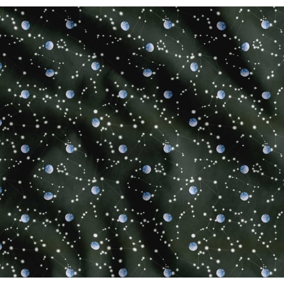 Soimoi Cotton Poplin Fabric Moon & Galaxy Fabric Prints By Yard 56 Inch Wide