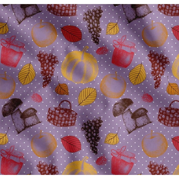 Soimoi Cotton Poplin Fabric Mushroom,Grapes & Fresh Fabric Prints by Yard 42 Inch Wide