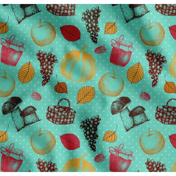 Soimoi Cotton Poplin Fabric Mushroom,Grapes & Fresh Print Fabric by The Yard 56 Inch Wide