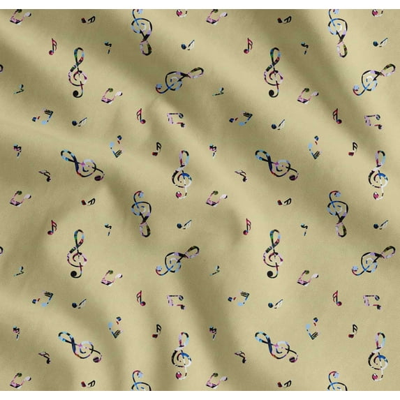 Soimoi Cotton Poplin Fabric Notes Musical Instrument Print Fabric by The Yard 56 Inch Wide