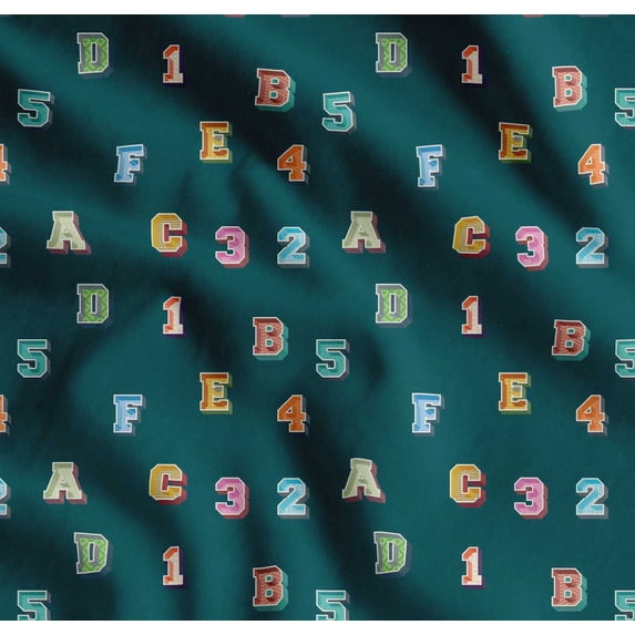 Soimoi Cotton Poplin Fabric Numbers & Alphabets Text Printed Fabric 1 Yard 42 Inch Wide