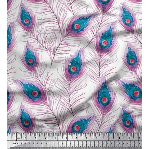 Soimoi Cotton Poplin Fabric Peacock Feather Printed Craft Fabric by the Yard 42 Inch Wide