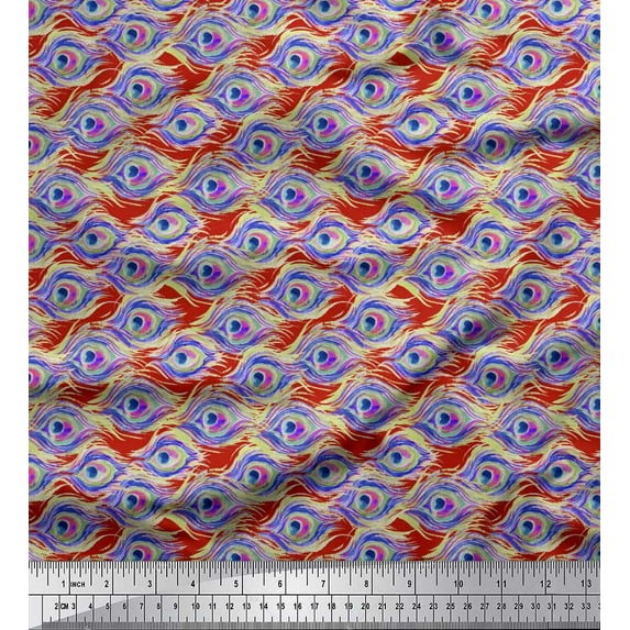 Soimoi Cotton Poplin Fabric Peacock Feather Printed Craft Fabric by the Yard 42 Inch Wide