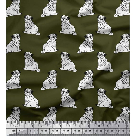 Soimoi Cotton Poplin Fabric Pug Dog Printed Fabric 1 Yard 56 Inch Wide