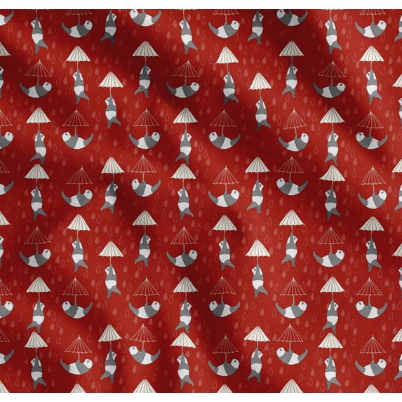 Soimoi Cotton Poplin Fabric Raindrops,Umbrella & Panda Kids Print Sewing Fabric Yard 56 Inch Wide