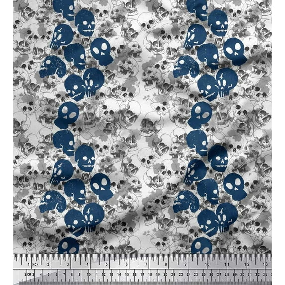 Soimoi Cotton Poplin Fabric Skull Halloween Print Fabric by the Yard 42 Inch Wide