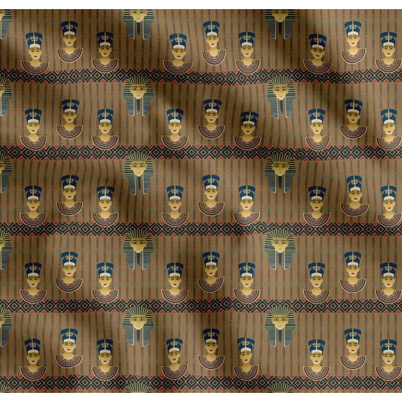 Soimoi Cotton Poplin Fabric Stripe & Egyptian Women Printed Fabric 1 Yard 56 Inch Wide