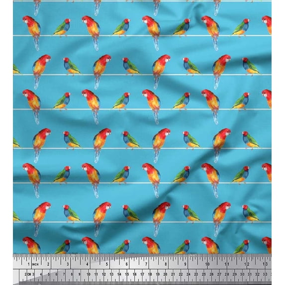Soimoi Cotton Poplin Fabric Stripe & Macaw Parrot Bird Print Sewing Fabric Yard 56 Inch Wide