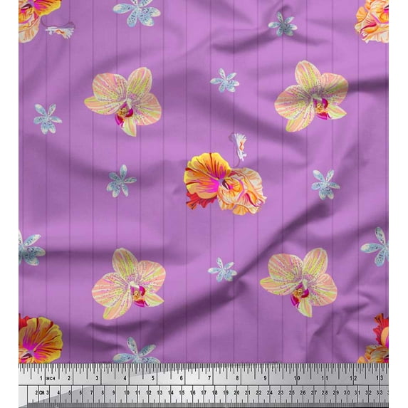 Soimoi Cotton Poplin Fabric Stripe,Wildflower & Orchids Floral Decor Fabric Printed Yard 56 Inch Wide