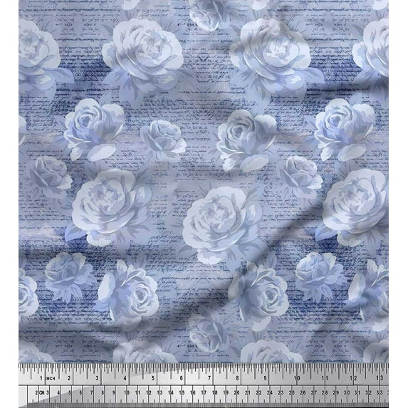 Soimoi Cotton Poplin Fabric Text,Leaves & Rose Flower Print Fabric by the Yard 56 Inch Wide