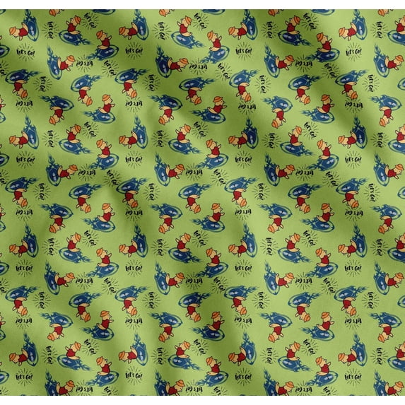 Soimoi Cotton Poplin Fabric Text,Rugby Ball & Bird Cartoon Decor Fabric Printed Yard 42 Inch Wide