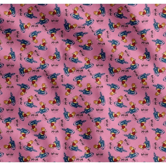 Soimoi Cotton Poplin Fabric Text,Rugby Ball & Bird Cartoon Print Sewing Fabric Yard 42 Inch Wide