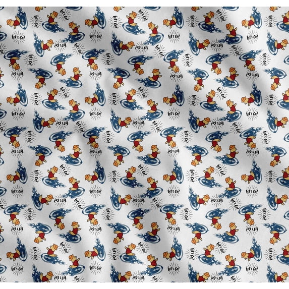Soimoi Cotton Poplin Fabric Text,Rugby Ball & Bird Cartoon Print Sewing Fabric Yard 56 Inch Wide
