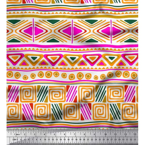 Soimoi Cotton Poplin Fabric Triangle & Greek Key Geometric Printed Fabric 1 Yard 56 Inch Wide