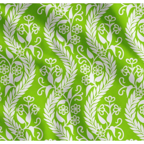 Soimoi Cotton Poplin Fabric Waves,Leaves & Floral Artistic Printed Fabric 1 Yard 42 Inch Wide
