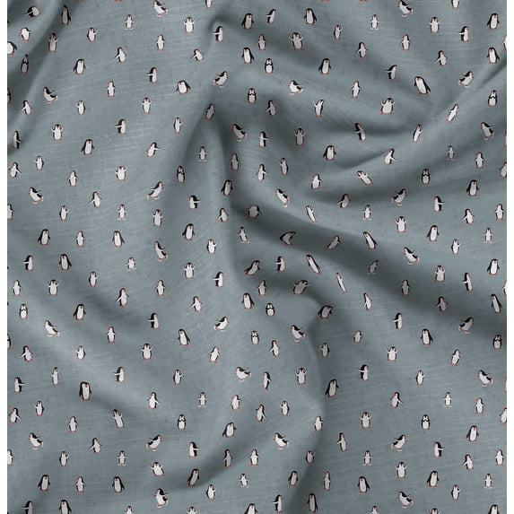 Soimoi Cotton Poplin Gray Fabric - By the Yard - 42 Inch Wide - Penguin Animal Pattern Textile - Nature Fabric for Craft Projects Printed Fabric