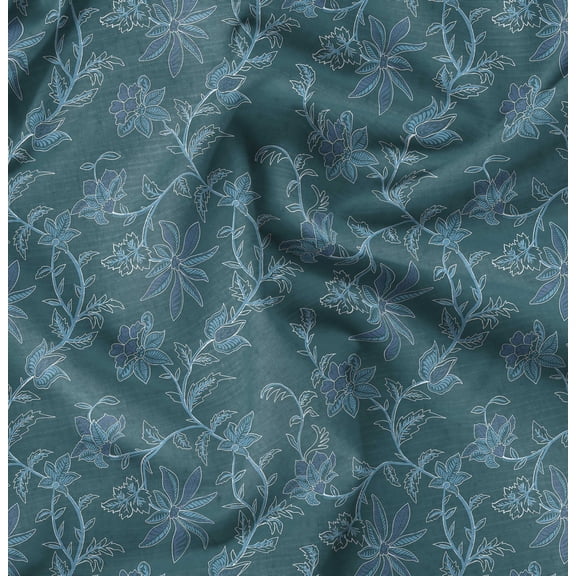 Soimoi Cotton Poplin Green Fabric By the Yard - 42 Inch Wide -Floral & Leaf Floral Pattern Fabric - Botanical and Elegant Designs for Various Uses Printed Fabric