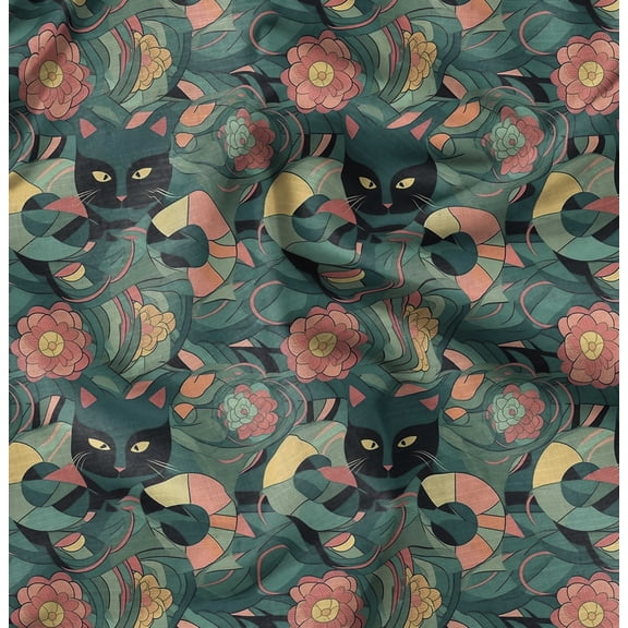 Soimoi Cotton Poplin Green Fabric By the Yard - 42 Inch Wide - Geometric Abstract Print Fabric - Modern and Symmetrical Designs for Contemporary Styles Printed Fabric