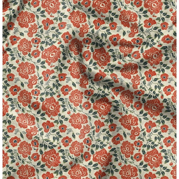 Soimoi Cotton Poplin Orange Fabric By the Yard - 42 Inch Wide - Florals Print Fabric - Elegant and Timeless Patterns for Fashion and Home Decor Printed Fabric
