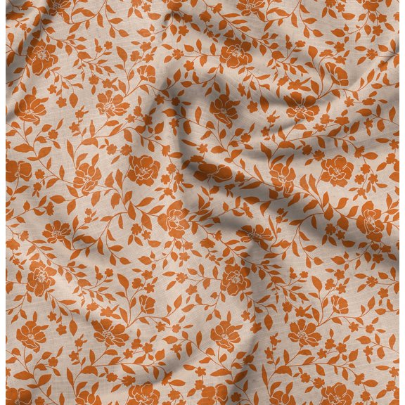Soimoi Cotton Poplin Orange Fabric By the Yard - 42 Inch Wide -Floral & Leaf Floral Pattern Fabric - Botanical and Elegant Designs for Various Uses Printed Fabric
