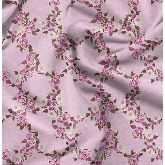 Soimoi Cotton Poplin Pink Fabric By the Yard - 42 Inch Wide - Rose Floral Pattern Textile - Romantic and Delicate Designs for Stylish Projects Printed Fabric