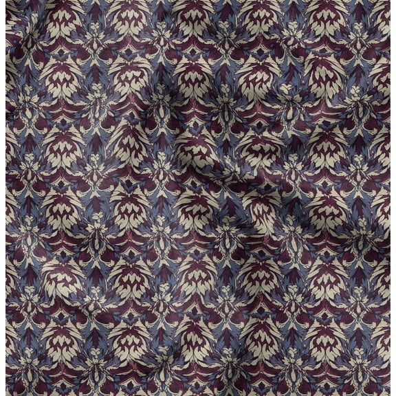 Soimoi Cotton Poplin Red Fabric By the Yard - 42 Inch Wide - Damask Pattern Textile - Graceful Designs for Apparel and Crafts Printed Fabric